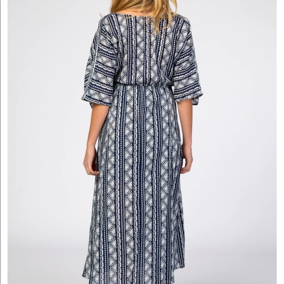 Pinkblush Navy Printed V-Neck Maternity Midi Dress - Picture 2 of 6